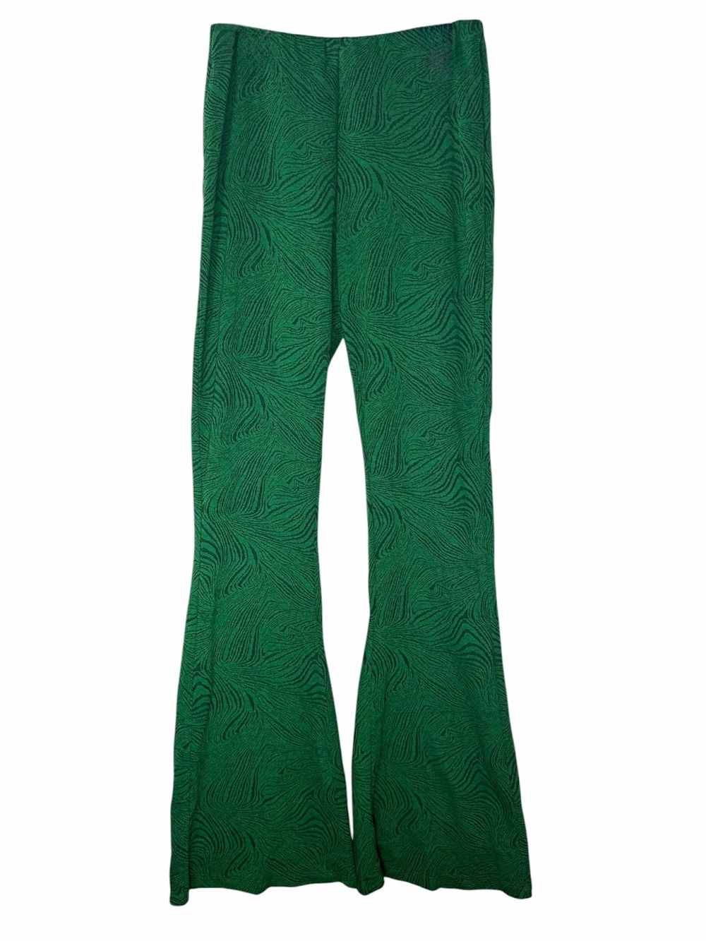 Zara NWOT Women’s Green And Black Flared Leg Jacquard Print Pants Size Small.